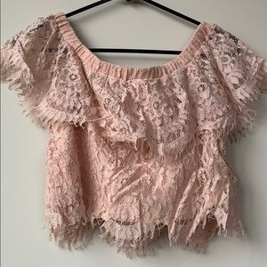 Cropped pink lace top
